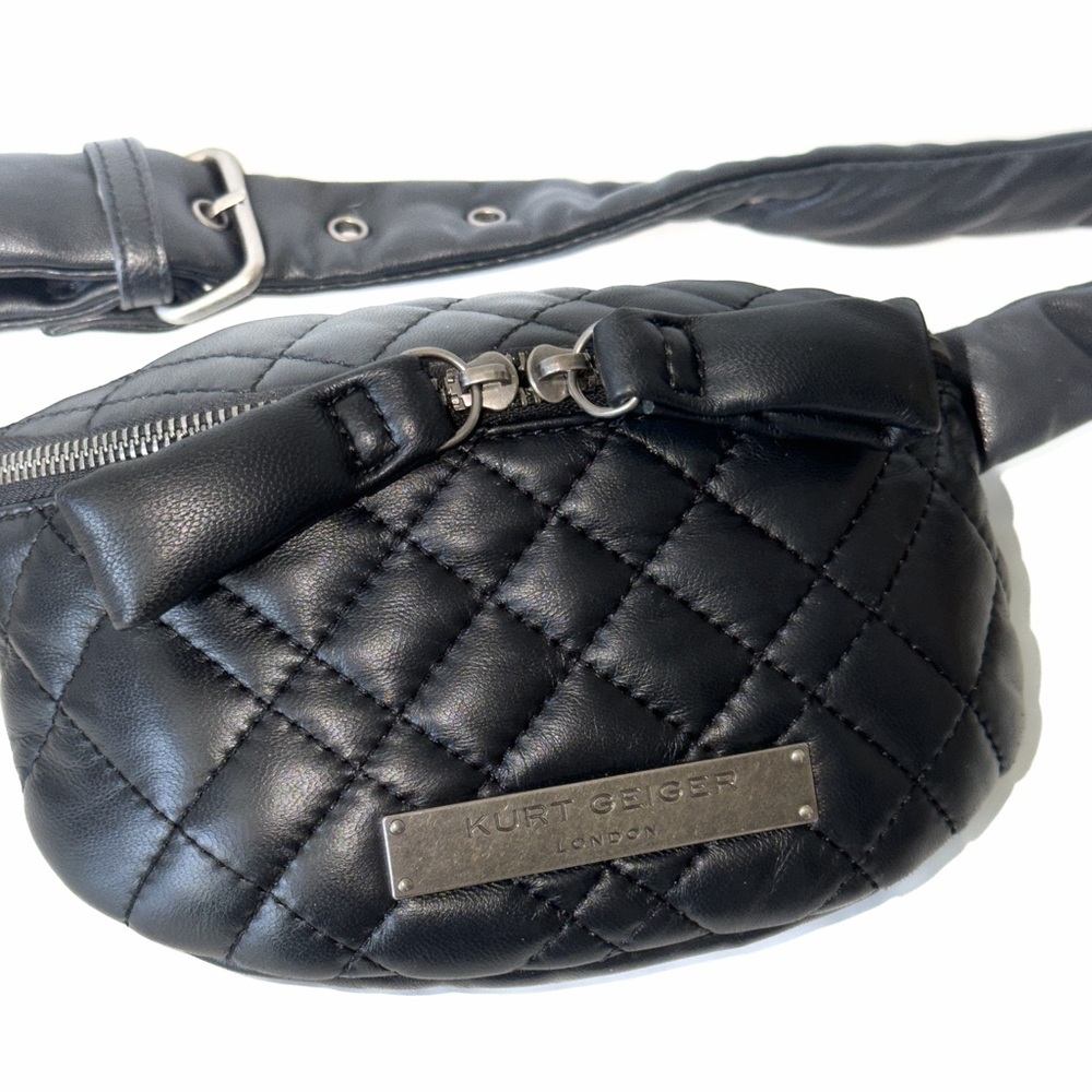 Kurt Geiger London Small Black Brixton Leather Quilt Belt Bag Bumbag Travel - Picture 7 of 16